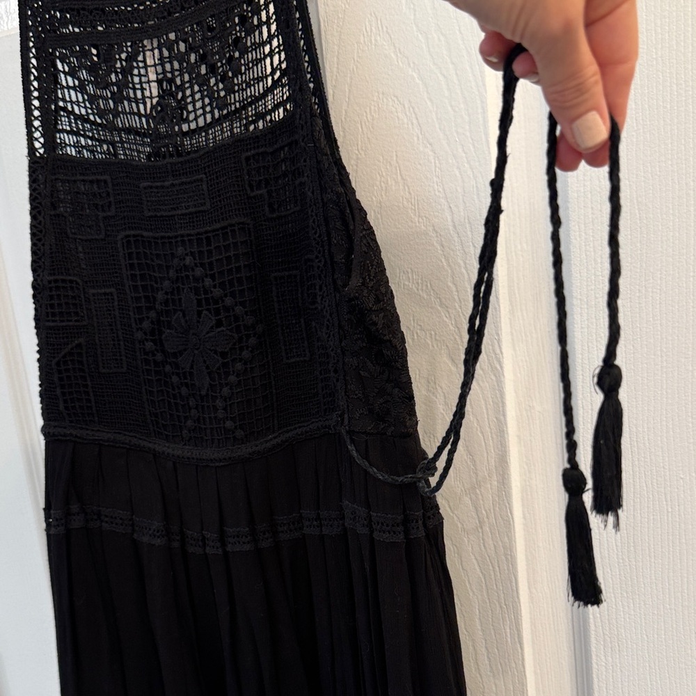 Free People Emily Crochet Mini Dress with side pull tie and tassle details - Picture 8 of 11